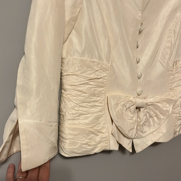 Teri Jon Cream/Ivory Silk Taffeta Ruched Evening Jacket by Rickle Freeman Size 4 - Picture 4 of 7